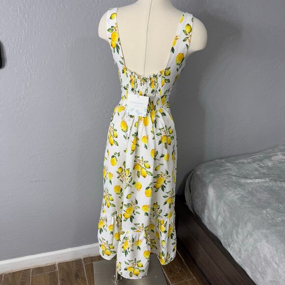 Cynthia Rowley Linen-Blend Lemon Print Dress, White/Yellow, 6 - Picture 2 of 8